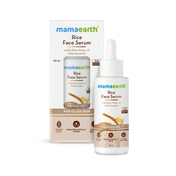 Mama Earth Rice Face Serum With Rice Water & Niacinamide for Glass Skin - 30 ml Unclogs Pores | Exfoliates | Brightens Skin Tone