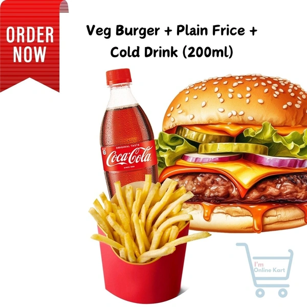 Aloo Tikki Burger + Plain Frice + Cold Drink (200ml) Combo VJ-001