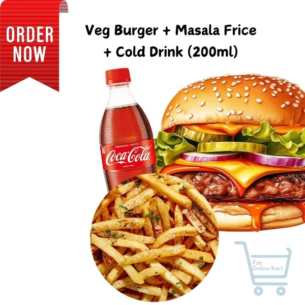 Aloo Tikki Burger + Masala Plain Frice + Cold Drink (200ml) Combo VJ-001