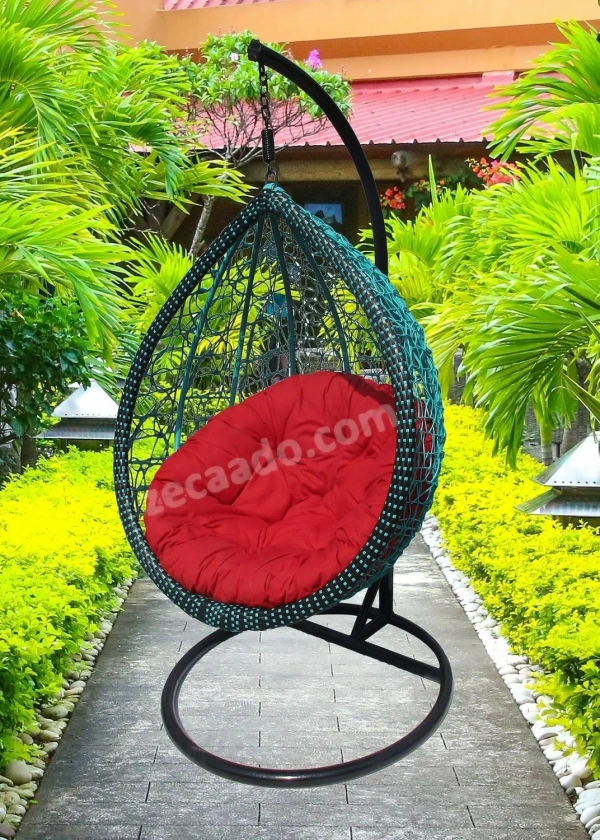 Zecado Aqua outdoor & indoor swing chair in Turquoise & Black with Red Cushion - Turquise