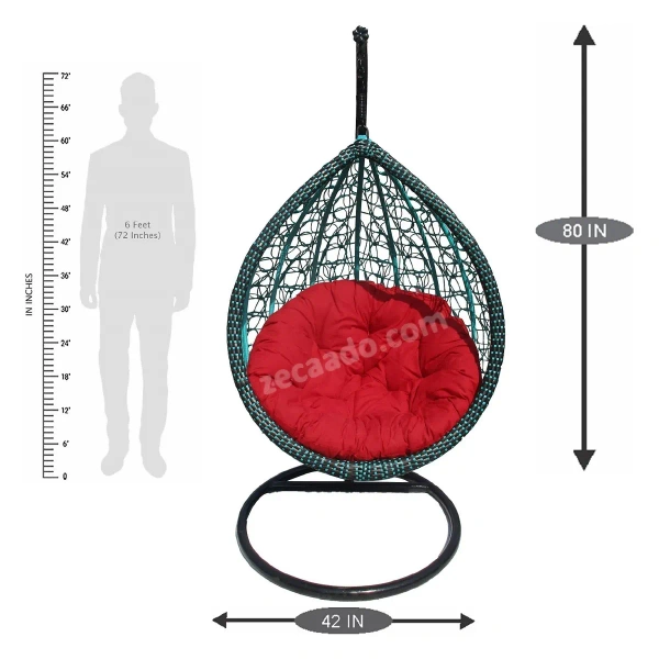 Zecado Aqua outdoor & indoor swing chair in Turquoise & Black with Red Cushion - Turquise