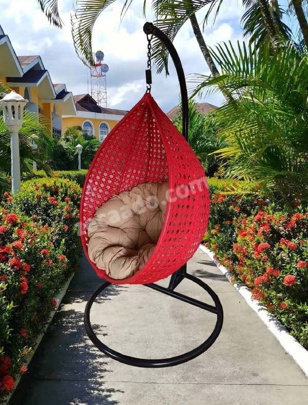 Zecado Bucket Swing Chair for Garden & Outdoor in Red with Fawn Cushion - Red