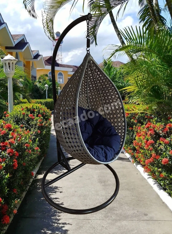 Zecado Bucket Swing Chair for Garden & Outdoor in Silver with Blue Cushion - Blue