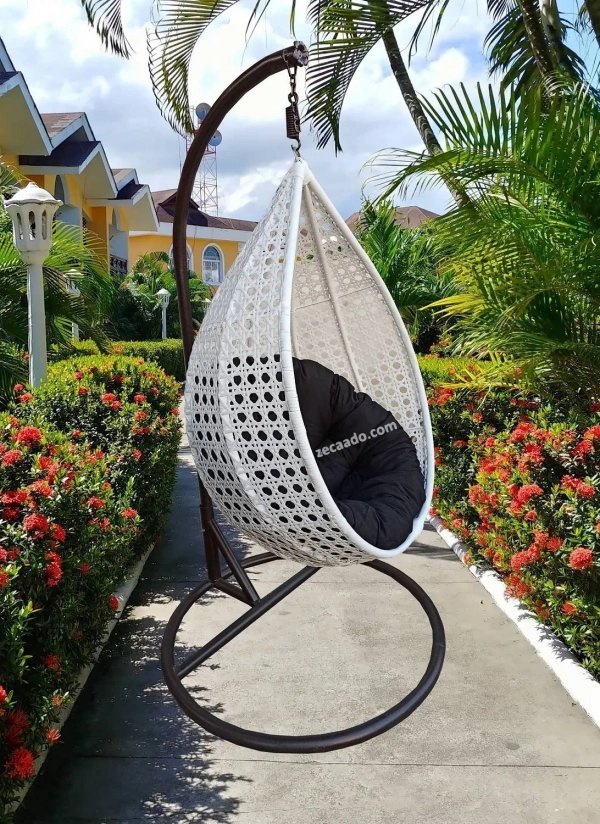 Zecado Bucket Swing Chair for garden & outdoor in White with Black Cushion - White