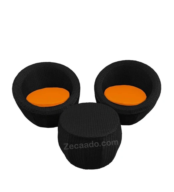 Zecado Fortune 2 Seater Outdoor Patio Set in Black Corduroy Finish with Orange Cushion - Black, Orange