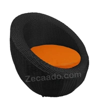 Zecado Fortune 2 Seater Outdoor Patio Set in Black Corduroy Finish with Orange Cushion - Black, Orange