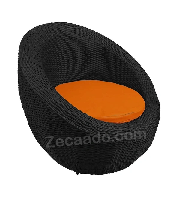 Zecado Fortune 2 Seater Outdoor Patio Set in Black Corduroy Finish with Orange Cushion - Black, Orange