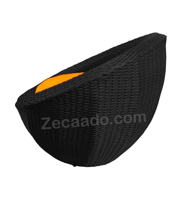 Zecado Fortune 2 Seater Outdoor Patio Set in Black Corduroy Finish with Orange Cushion - Black, Orange