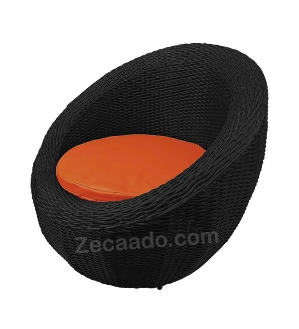 Zecado Fortune 2 Seater Outdoor Patio Set in Black Corduroy Finish with Orange Cushion - Black, Orange