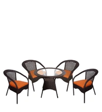 Zecado Joyous 4 Seater Patio Coffee Table with Orange Cushions in Brown Corduroy Finish - Brown