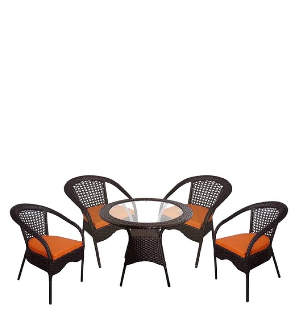 Zecado Joyous 4 Seater Patio Coffee Table with Orange Cushions in Brown Corduroy Finish - Brown