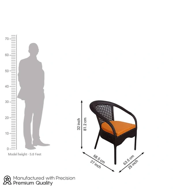 Zecado Joyous 4 Seater Patio Coffee Table with Orange Cushions in Brown Corduroy Finish - Brown