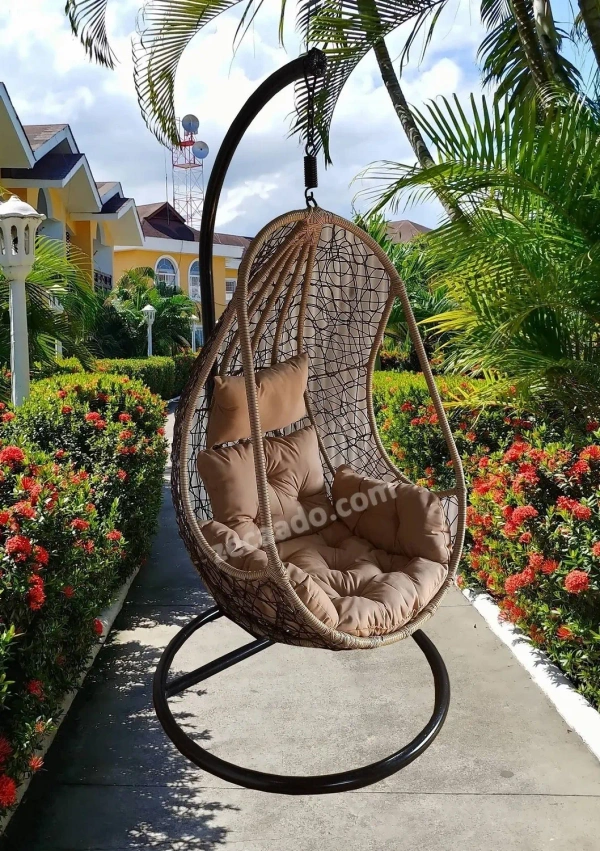 Zecado Nike Garden swing chair in Brown & Fawn with Fawn Sofa Cushion - Brown