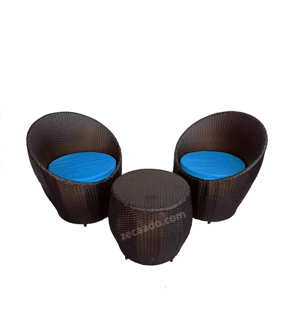 Zecado Ovate 2 Seater Patio Coffee Table with Blue Cushions in Brown Corduroy Finish - Brown, Blue
