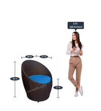 Zecado Ovate 2 Seater Patio Coffee Table with Blue Cushions in Brown Corduroy Finish - Brown, Blue