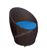 Zecado Ovate 2 Seater Patio Coffee Table with Blue Cushions in Brown Corduroy Finish - Brown, Blue