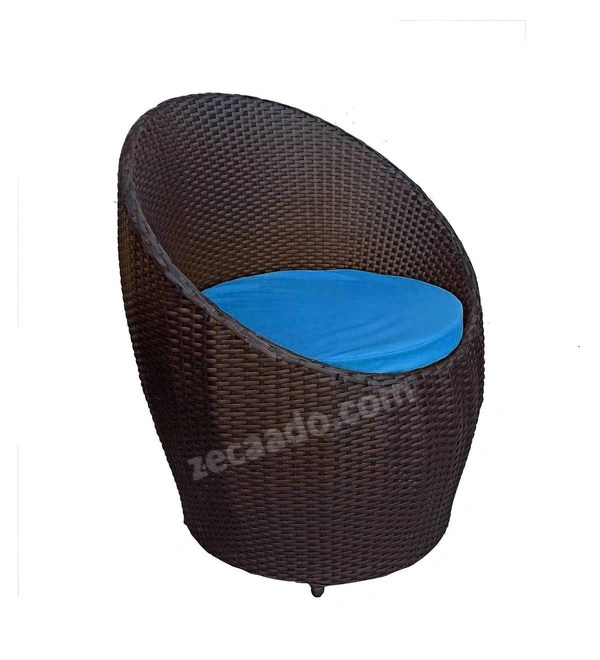 Zecado Ovate 2 Seater Patio Coffee Table with Blue Cushions in Brown Corduroy Finish - Brown, Blue