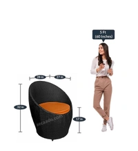 Zecado Ovate 4 Seater Patio Coffee Table with Orange Cushions in Black Corduroy Finish - Black, Orange