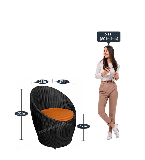 Zecado Ovate 4 Seater Patio Coffee Table with Orange Cushions in Black Corduroy Finish - Black, Orange