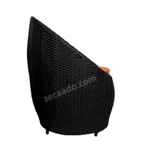 Zecado Ovate 4 Seater Patio Coffee Table with Orange Cushions in Black Corduroy Finish - Black, Orange