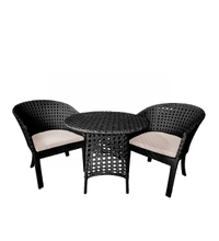 Zecado Pavillion 2 Seater Cofee chair Set in Black Corduroy Finish with Off-White Cushions - Black, Off-White