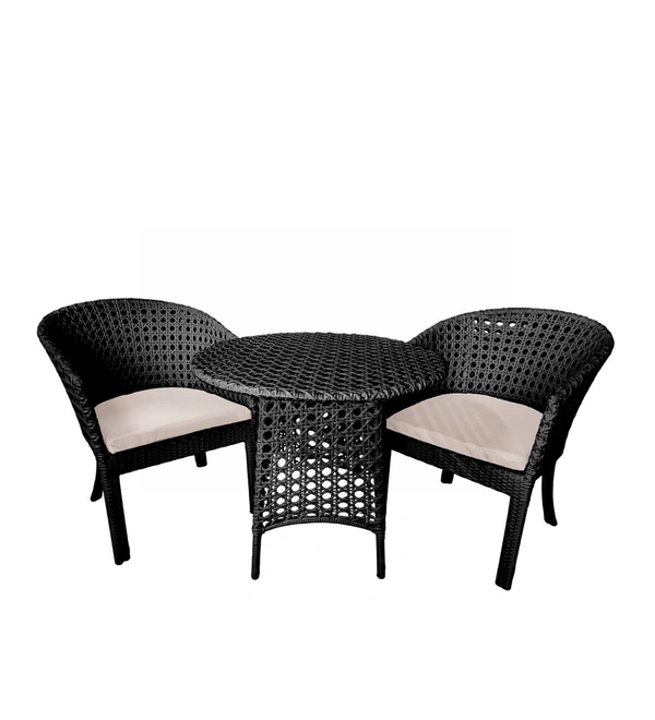 Zecado Pavillion 2 Seater Cofee chair Set in Black Corduroy Finish with Off-White Cushions - Black, Off-White