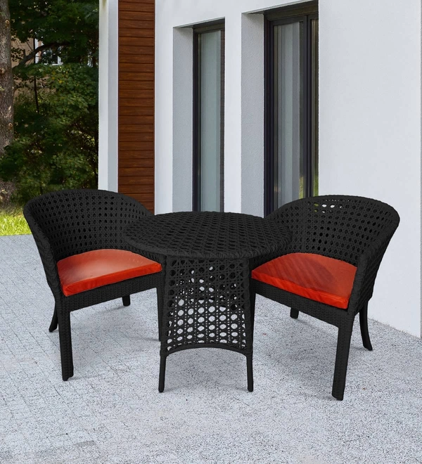 Zecado Pavillion 2 Seater Cofee chair Set in Black Corduroy Finish with Red Cushions - Black, Red