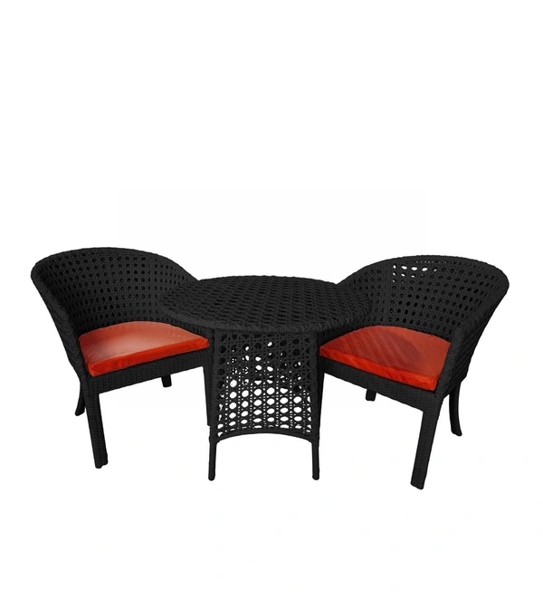 Zecado Pavillion 2 Seater Cofee chair Set in Black Corduroy Finish with Red Cushions - Black, Red