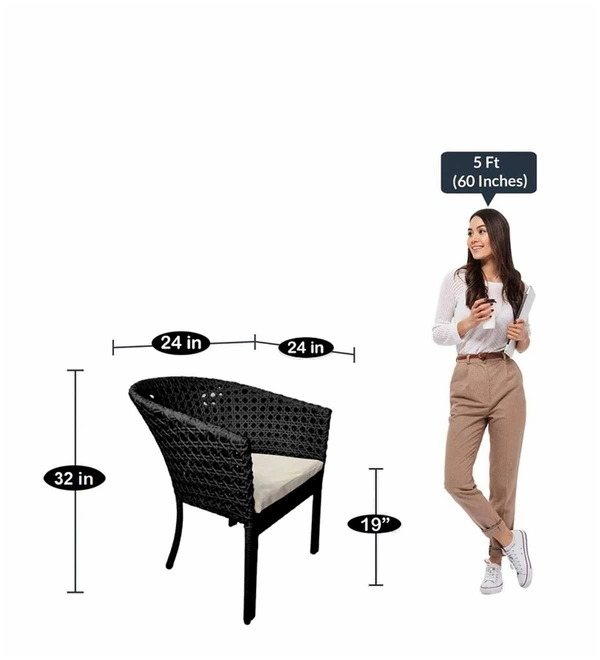 Zecado Pavillion 2 Seater Cofee chair Set in Black Corduroy Finish with Off-White Cushions - Black, Off-White