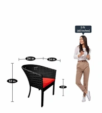 Zecado Pavillion 2 Seater Cofee chair Set in Black Corduroy Finish with Red Cushions - Black, Red