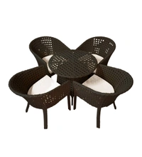 Zecado Pavillion 4 Seater Cofee chair Set in Brown Corduroy Finish with Off-White Cushions - Brown, Off-White