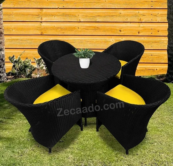 Zecado Posiedon 4 Seater Patio Coffee Table Set in Black Corduroy Finish with Yellow Cushion - Black, Yellow