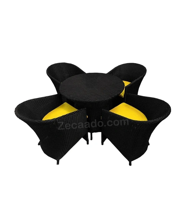 Zecado Posiedon 4 Seater Patio Coffee Table Set in Black Corduroy Finish with Yellow Cushion - Black, Yellow