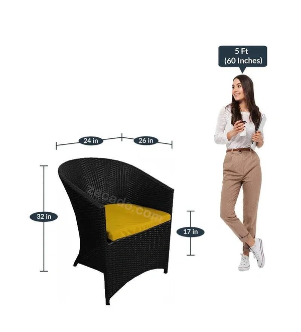 Zecado Posiedon 4 Seater Patio Coffee Table Set in Black Corduroy Finish with Yellow Cushion - Black, Yellow