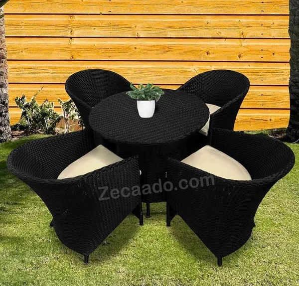 Zecado Posiedon 4 Seater Patio Coffee Table Set in Black Corduroy Finish with Off-White Cushion - Black, Off-White