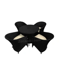 Zecado Posiedon 4 Seater Patio Coffee Table Set in Black Corduroy Finish with Off-White Cushion - Black, Off-White