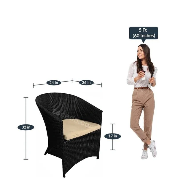 Zecado Posiedon 4 Seater Patio Coffee Table Set in Black Corduroy Finish with Off-White Cushion - Black, Off-White