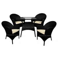 Zecado Pristine 4 Seater Wicker Lawn Chair Set in Black Corduroy Finish with Off-White Cushions - Black, Off-White