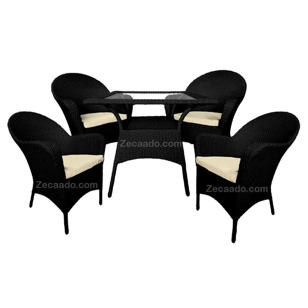 Zecado Pristine 4 Seater Wicker Lawn Chair Set in Black Corduroy Finish with Off-White Cushions - Black, Off-White