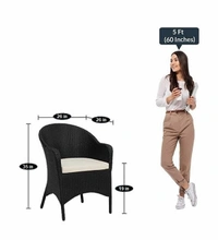 Zecado Pristine 4 Seater Wicker Lawn Chair Set in Black Corduroy Finish with Off-White Cushions - Black, Off-White