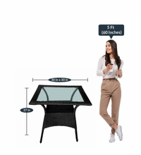 Zecado Pristine 4 Seater Wicker Lawn Chair Set in Black Corduroy Finish with Off-White Cushions - Black, Off-White