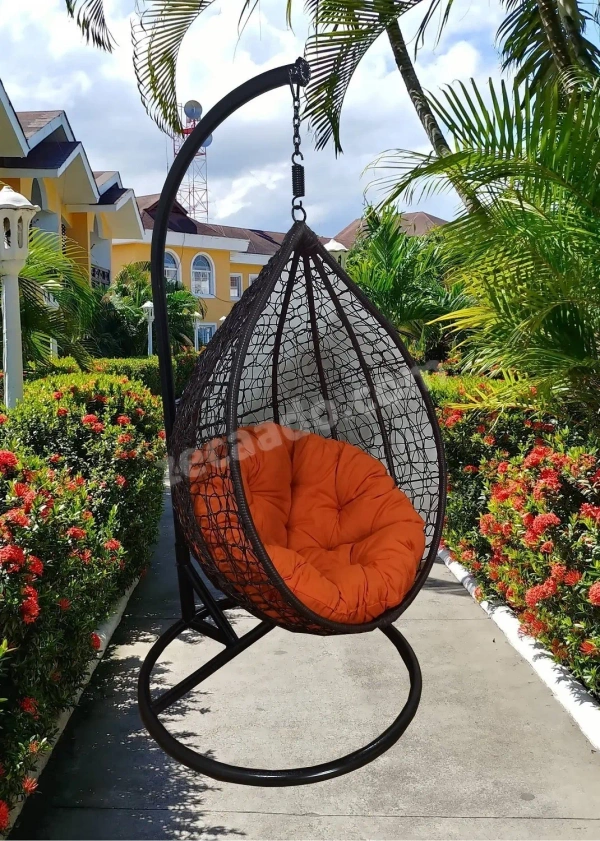 Zecado Spider Swing Chair for Garden & Outdoor in Brown with Orange Cushion - Brown
