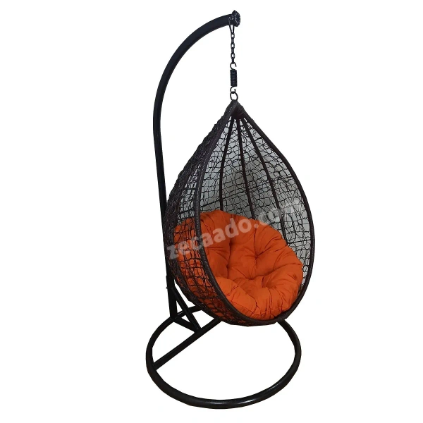 Zecado Spider Swing Chair for Garden & Outdoor in Brown with Orange Cushion - Brown