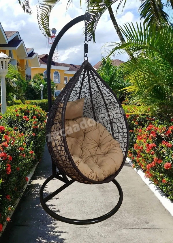 Zecado Spider Swing Chair for Garden & Outdoor in Brown with Fawn Cushion & Head Cushion - Black