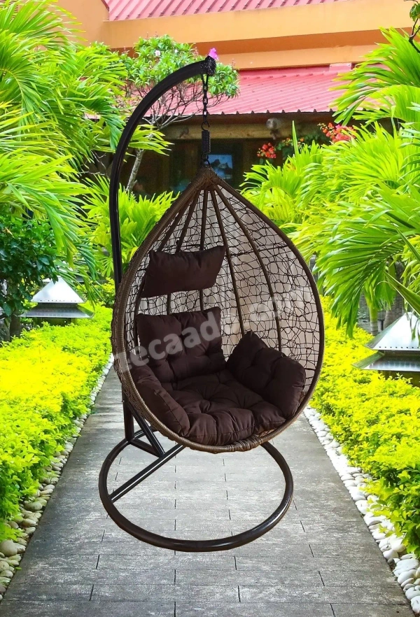 Zecado Spider Swing Chair for Garden & Outdoor in Gold with Brown Sofa Cushion - Golden
