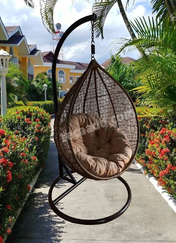 Zecado Spider Swing Chair for Garden & Outdoor in Gold with Fawn Cushion - Camel
