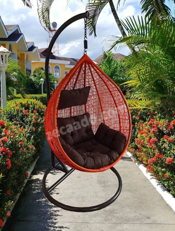 Zecado Spider swing chair for Garden & Outdoor in Orange with Brown Sofa Cushion - Orange