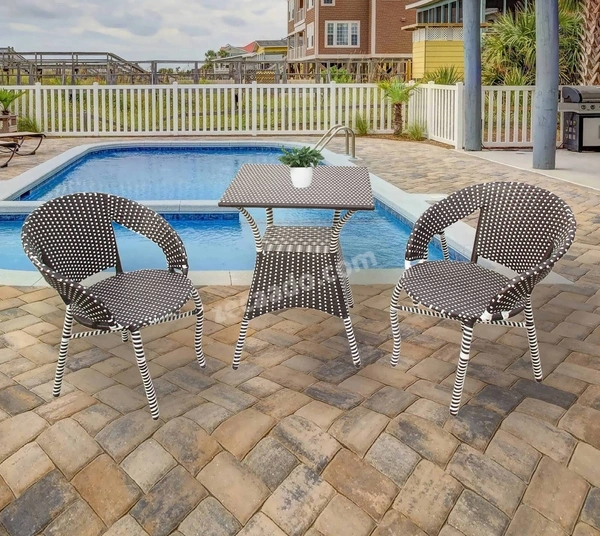 Zecado Tuffy 2 Seater Patio Coffee Table Set In Off-White Corduroy Finish - Brown & White