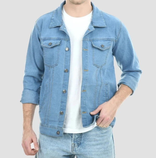 Full Sleeves Solid Men Denim Jacket - Light Blue, S