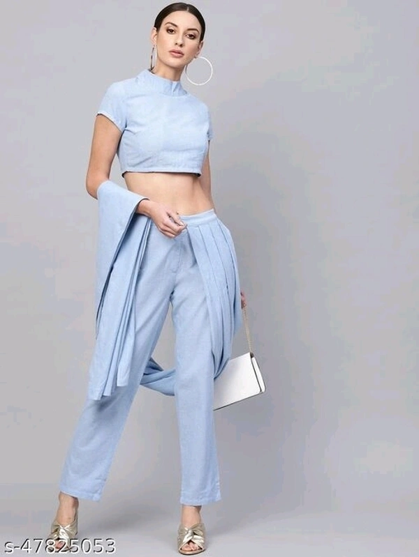 Saree With Pant - denim blue